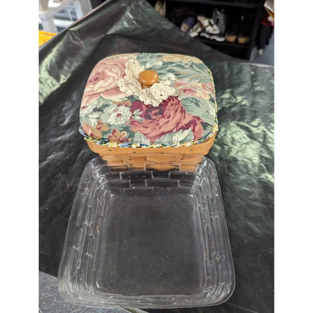 Longaberger 1993 small‎ berry basket 11304 lining plastic Heart of design lid